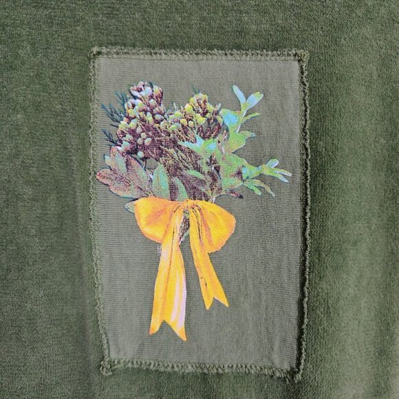 NWT Vintage FROXX Midi Dress GREEN w BLUE Floral YELLOW Bow size L Velour Cotton - Picture 4 of 11